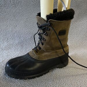 Sorel Kaufman Canada Wool Lined Boots Mens 9 Green Khaki Steel Shank Winter USA